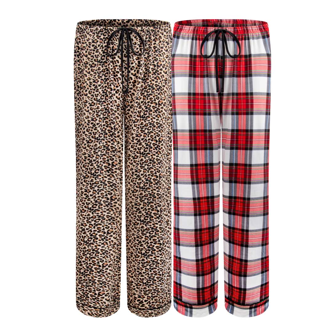René Rofé 2 Pack Lounge Around Pajama Pants Leopard And Red Plaid