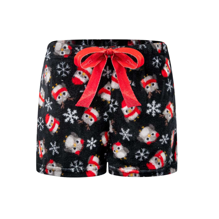 René Rofé 2 Pack Plush Fleece Pajama Shorts In Black Owls And Red Plaid