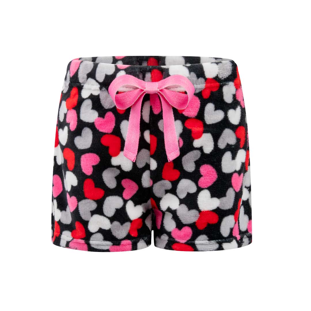 René Rofé 2 Pack Plush Fleece Pajama Shorts In Colored Hearts And Penguins