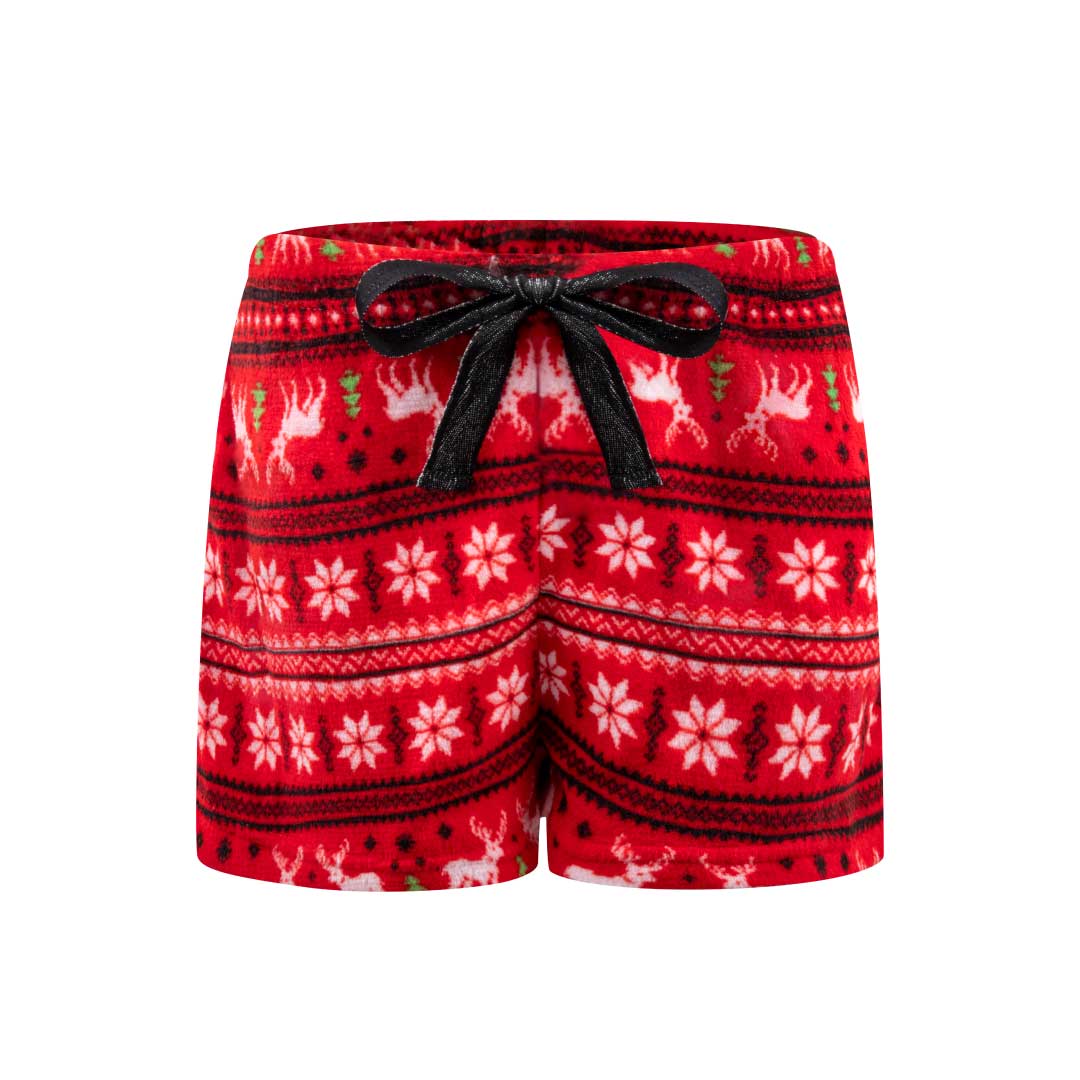 René Rofé 2 Pack Plush Fleece Pajama Shorts In Festive Red And Red Plaid