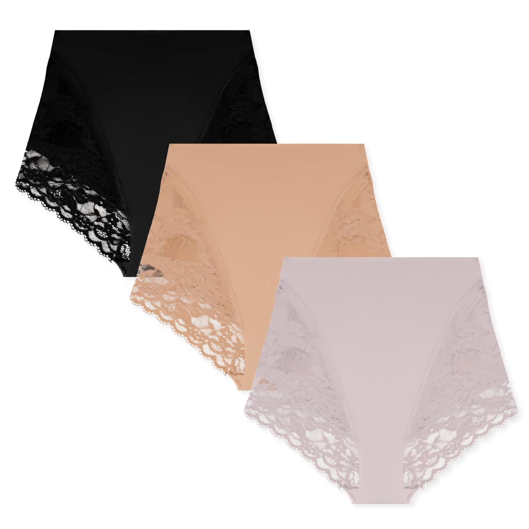 René Rofé 3 Pack Shaping Lace Trimmed Briefs