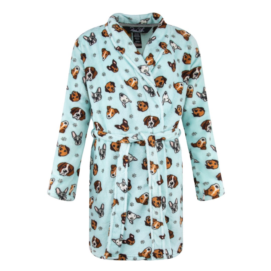 René Rofé 36 Inch Plush Robe In Blue Dogs