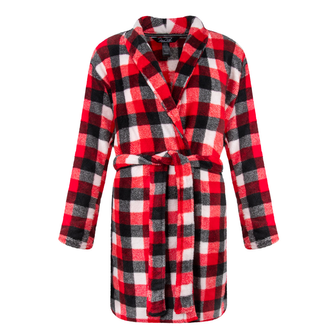 René Rofé 36 Inch Plush Robe In Red Gingham