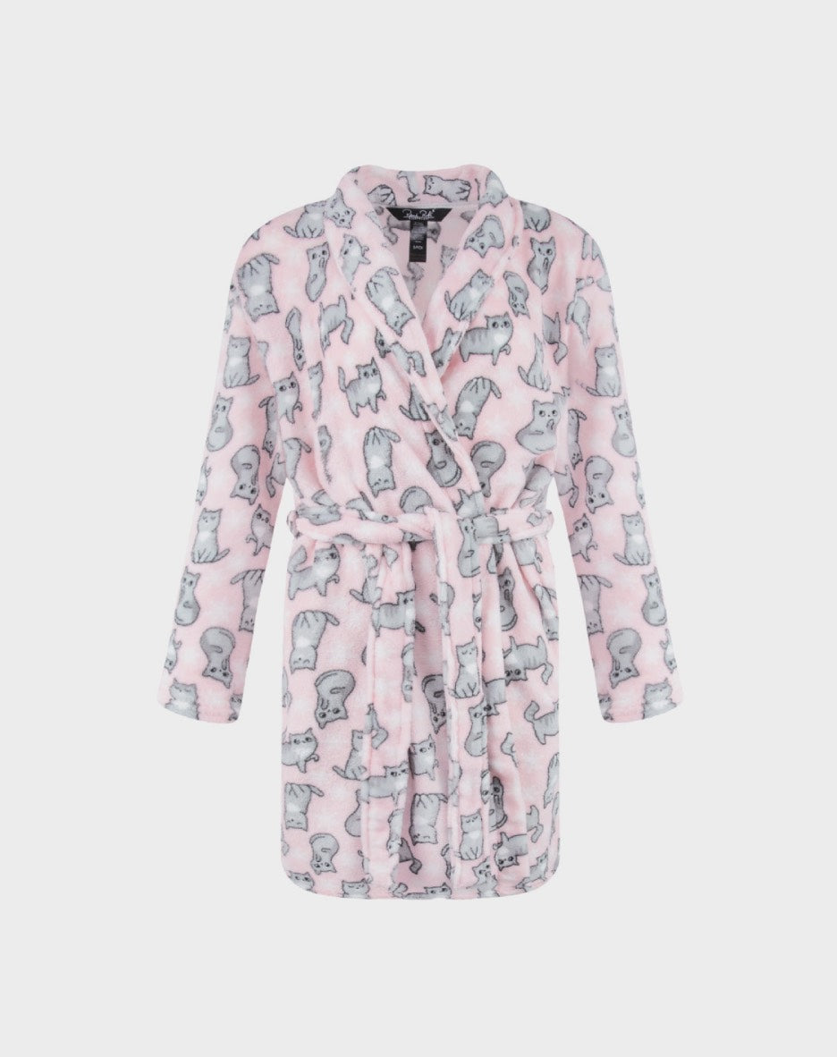 36 Inch Plush Robe — Pink Cats