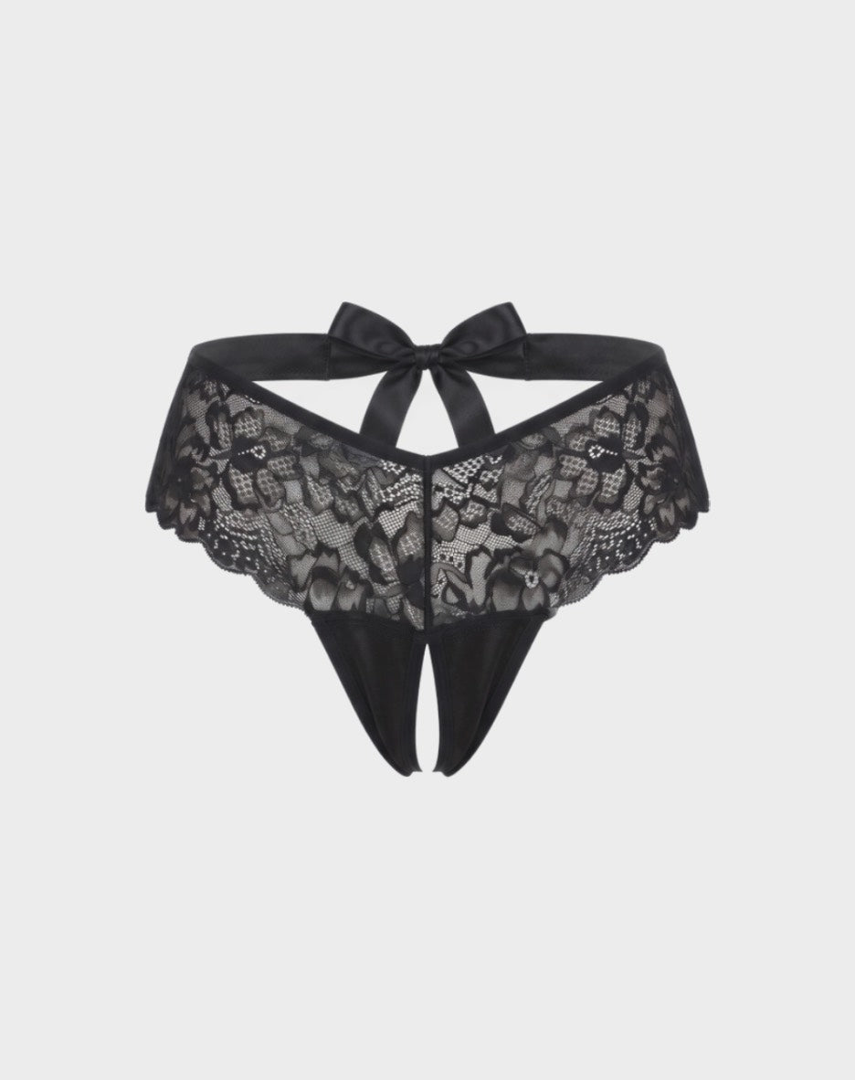 High Waisted Bow Back Crotchless Panty