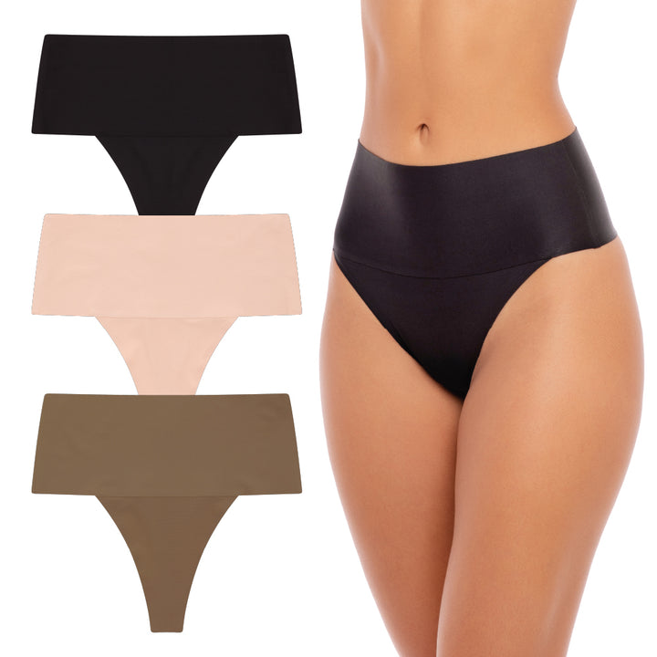 René Rofé F I T Figure Improving Technology By Rene Rofe Lingerie 3 Pack High Waist Shaping Thongs Brown