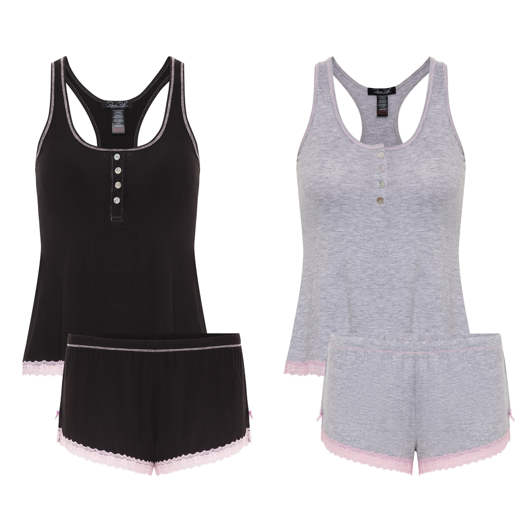René Rofé Rene Rofe Sleepwear 2 Pack Racerback Short Set Black Grey