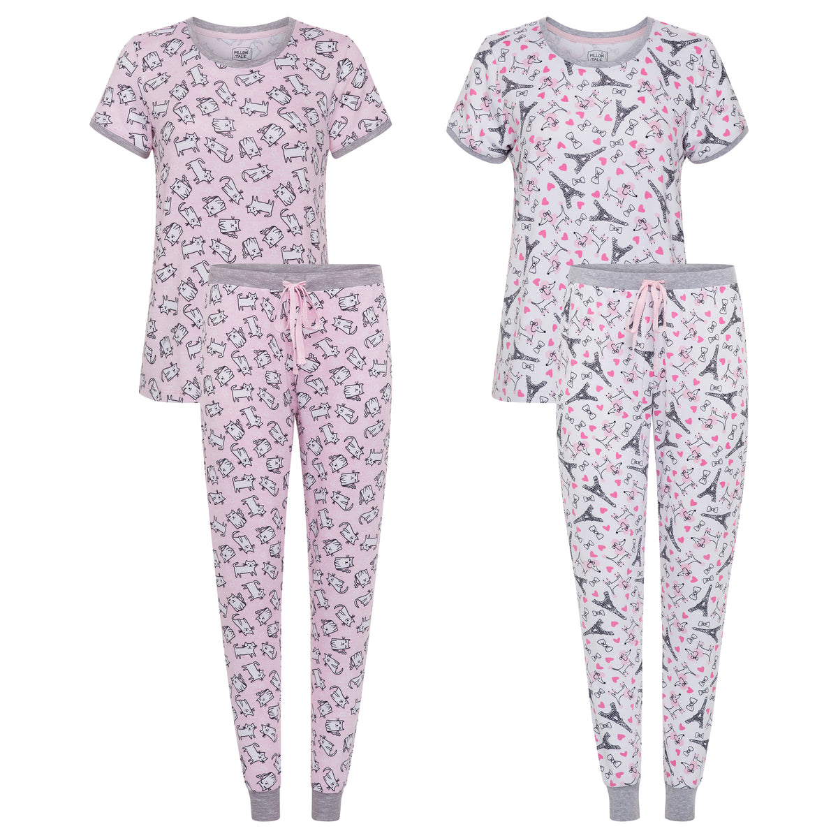 René Rofé Rene Rofe Sleepwear 2 Pack Short Sleeve Lightweight Hacci Jogger Set Paris Cats