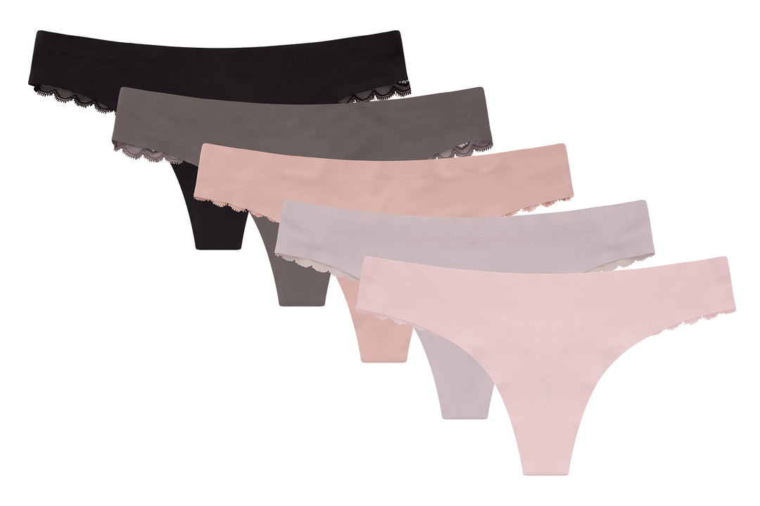 René Rofé Sophie B By Rene Rofe Lingerie 5 Pack Laser Cut No Show Invisible Thong Panties