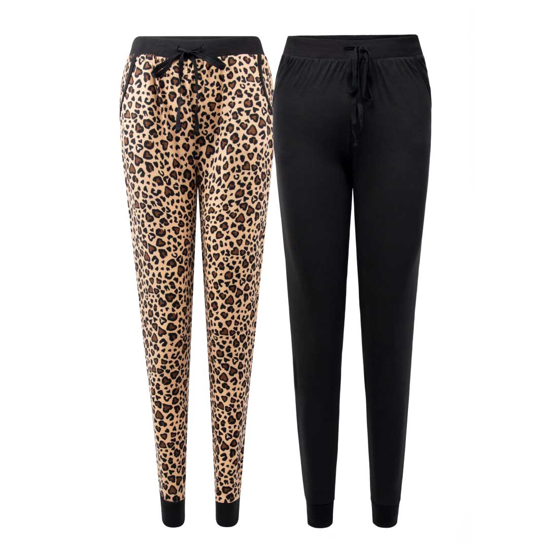 René Rofé 2 Pack Jogger Pants Grey Black Animal