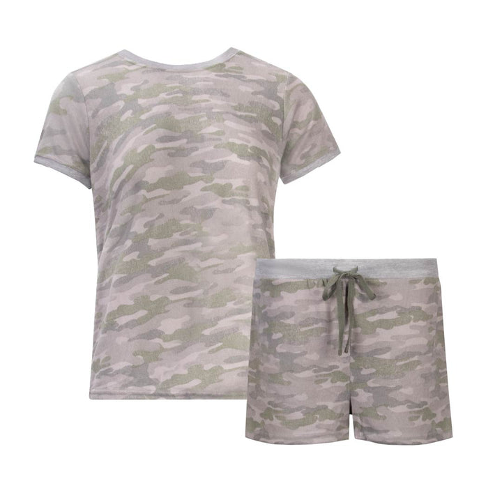 René Rofé 2 Pack Loungewear Hacci Shorts Set Pink Hearts Camo