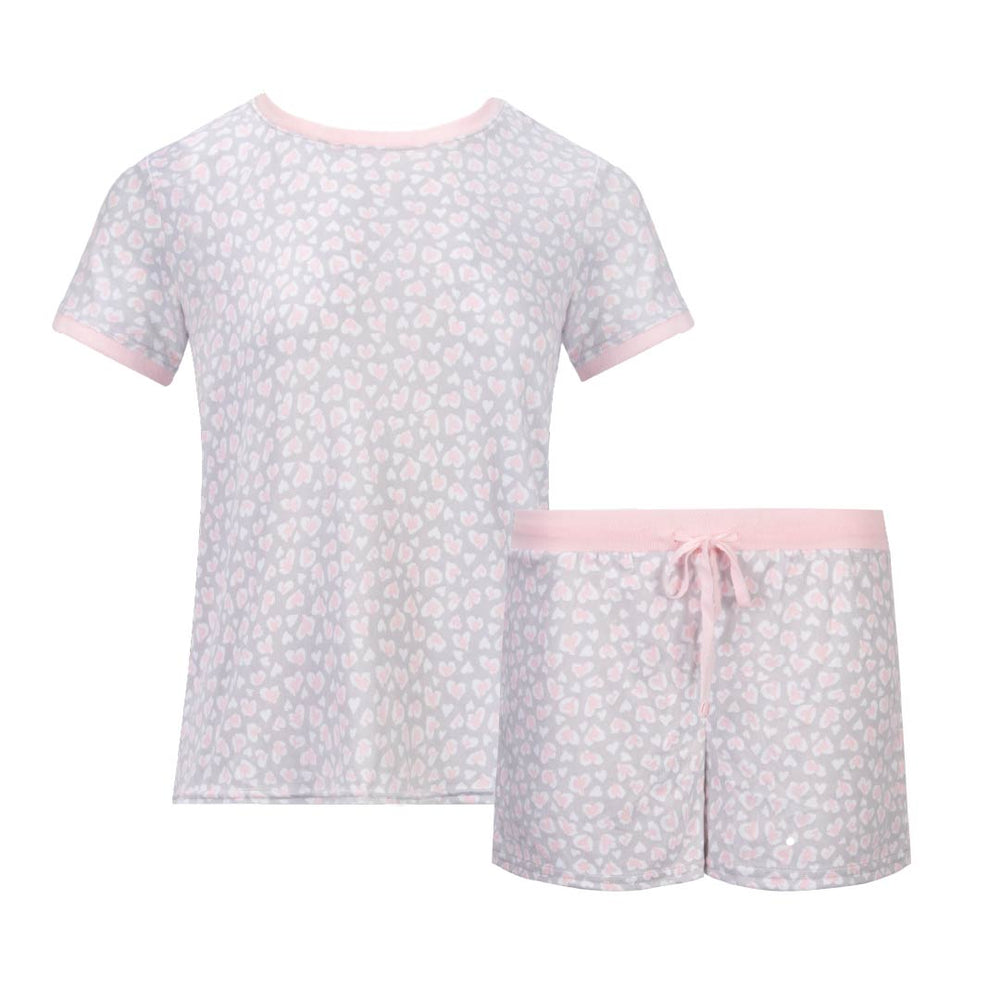 René Rofé 2 Pack Loungewear Hacci Shorts Set Pink Hearts Camo