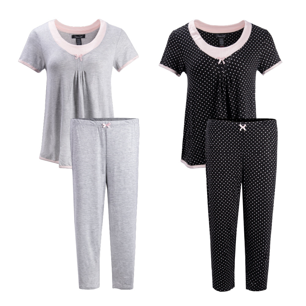 René Rofé 2 Pack Rayon Spandex Capri Set Grey Polka Dots