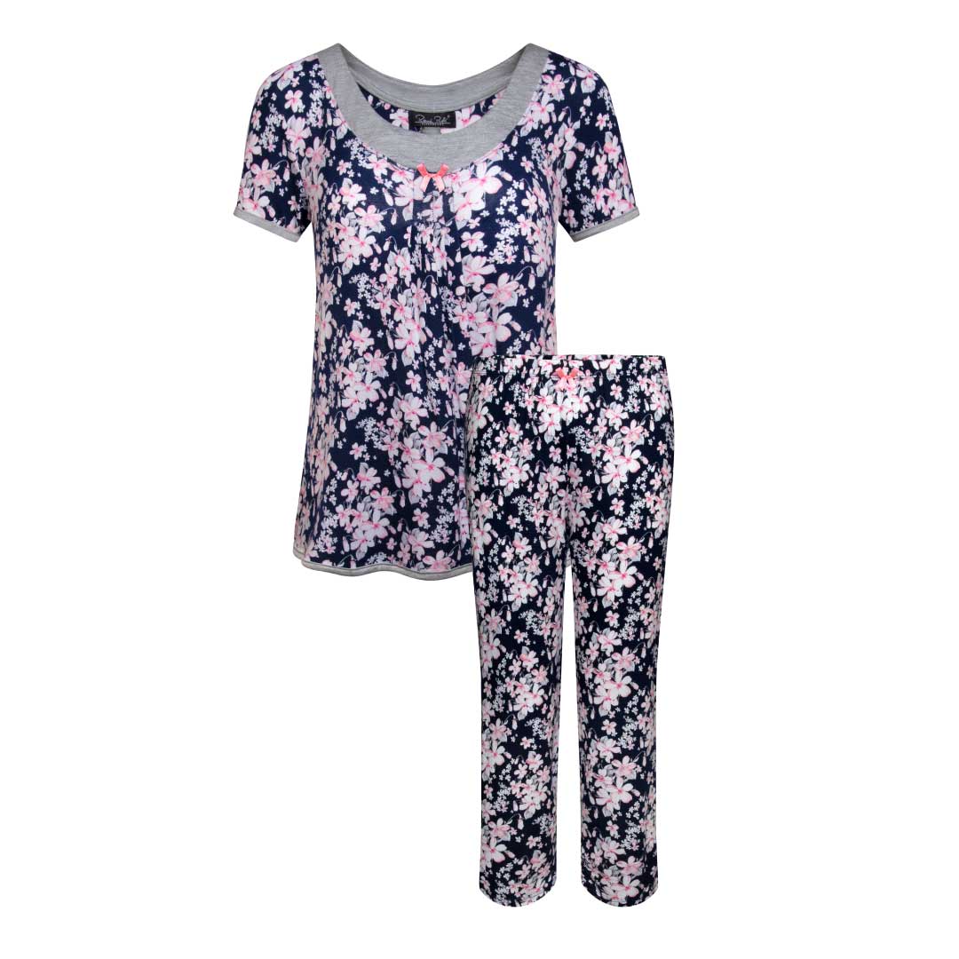 René Rofé 2 Pack Rayon Spandex Capri Set White Navy Floral