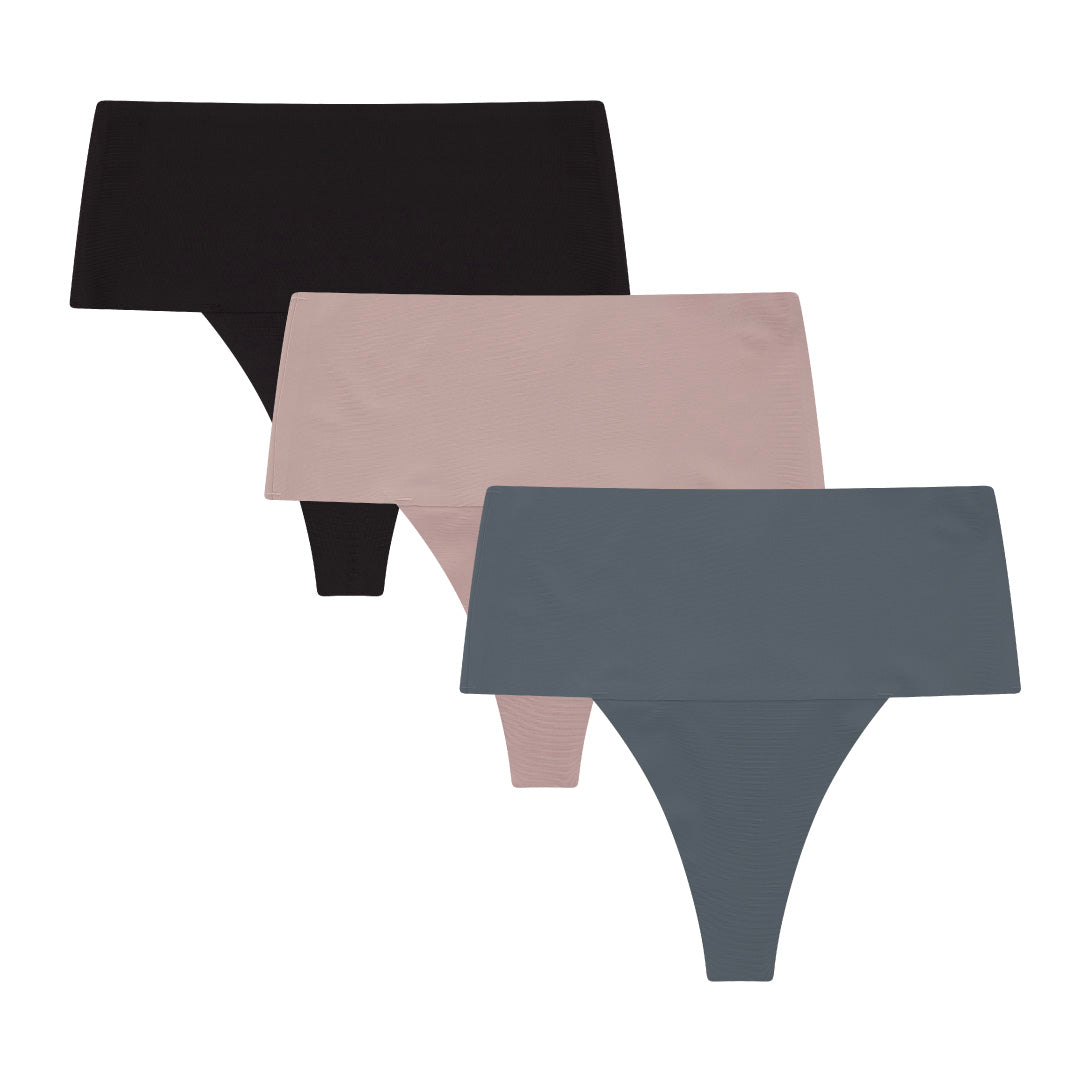 René Rofé F I T Figure Improving Technology By Rene Rofe Lingerie 3 Pack High Waist Shaping Thongs Grey