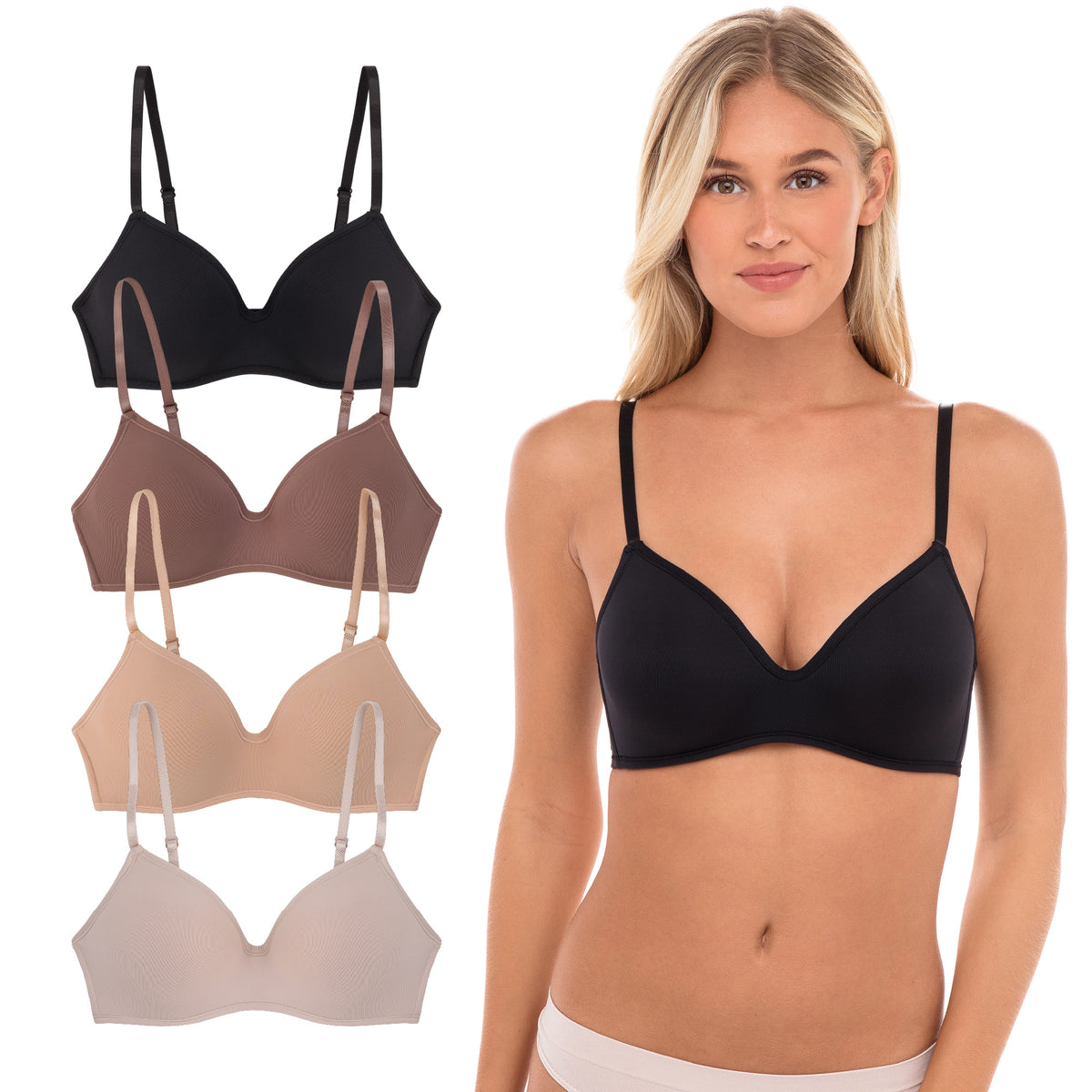 René Rofé Rene Rofe Lingerie Womens 4 Pack Soft Foam Wireless T Shirt Bra Brown