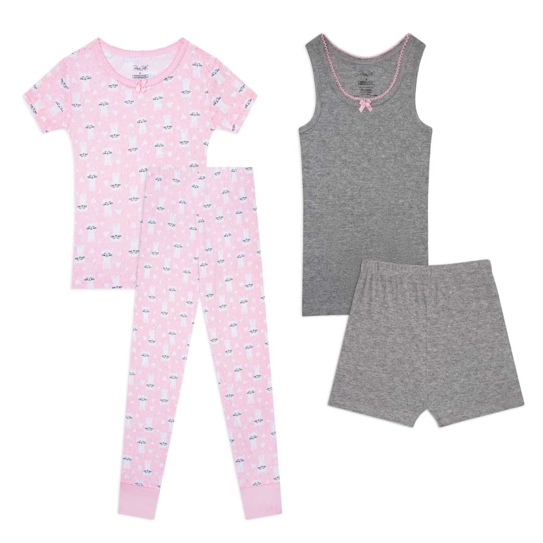 René Rofé Girls Cotton Snug Fit Pajama Pant And Short Set