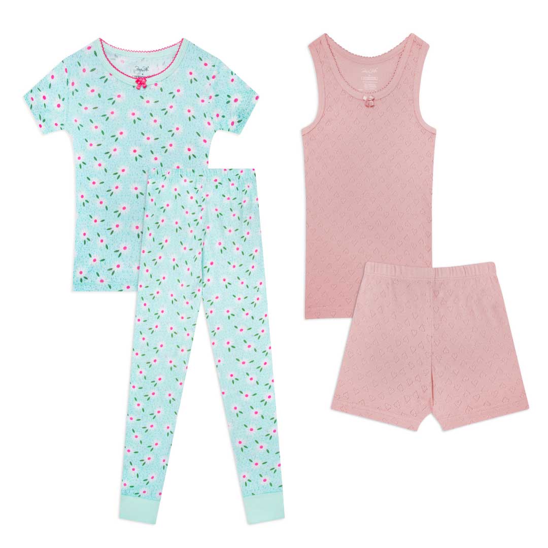 René Rofé Girls Cotton Snug Fit Pajama Pant And Short Set