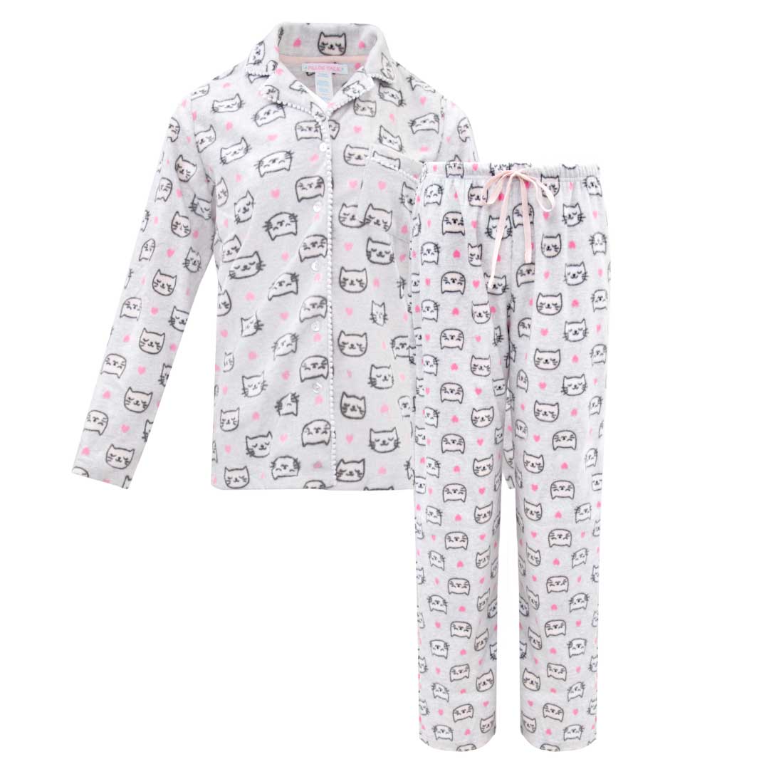 René Rofé Womens Microfleece Button Up Pajama Gift Set With Notch Collar