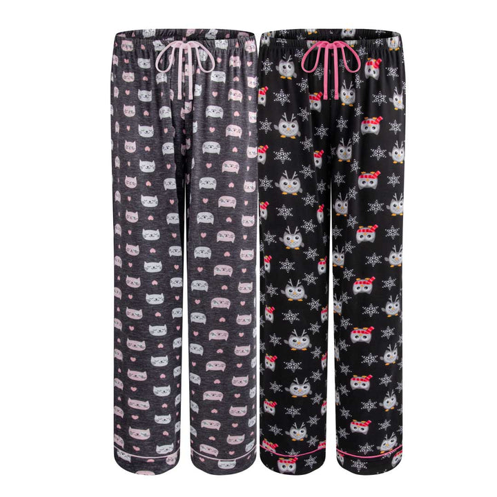 René Rofé 2 Pack Lounge Around Pajama Pants Heather Gray Cat And Black Owl