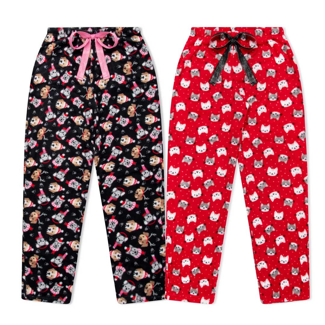 René Rofé 2 Pack Plush Fleece Pajama Pants In Black Dogs And Red Cats