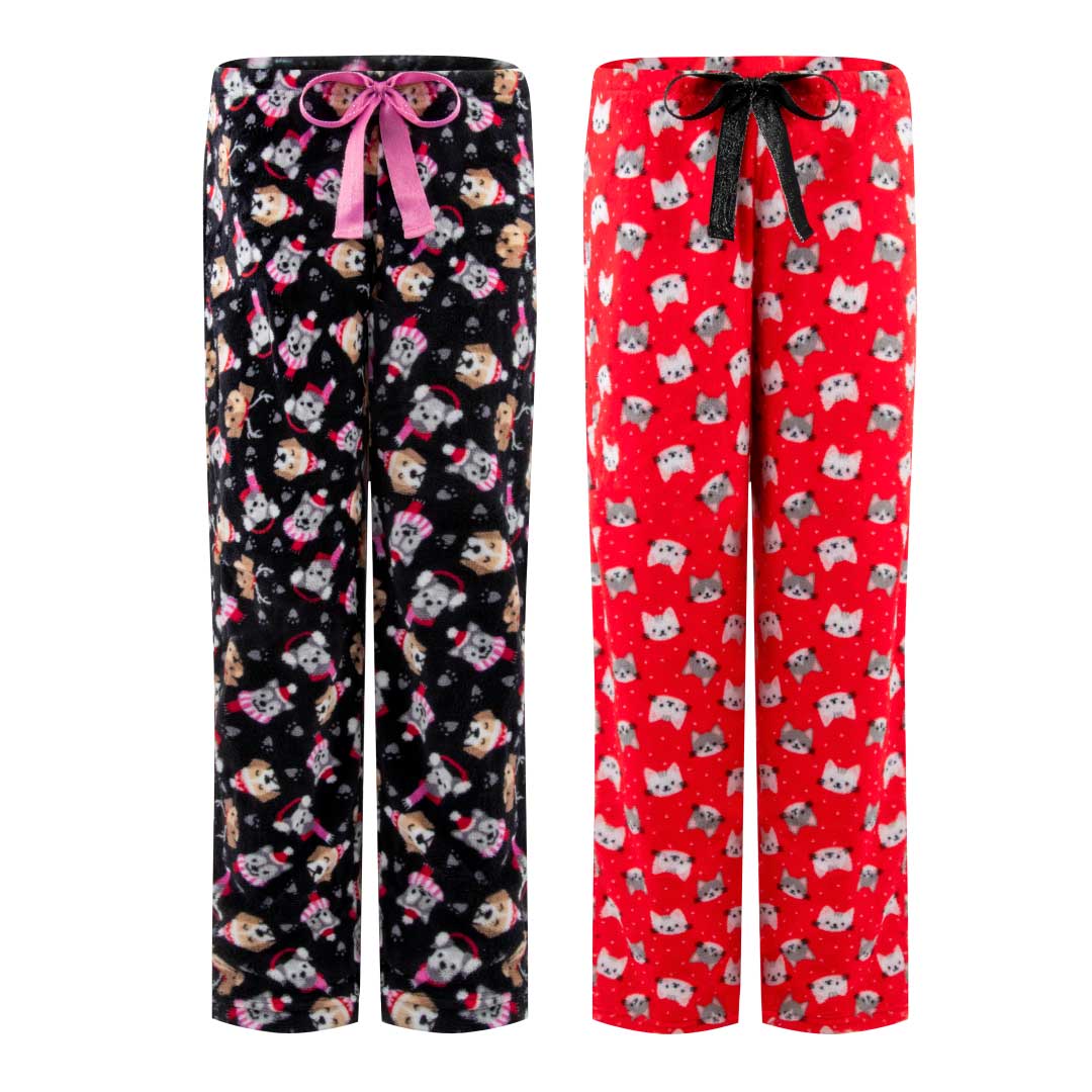 René Rofé 2 Pack Plush Fleece Pajama Pants In Black Dogs And Red Cats