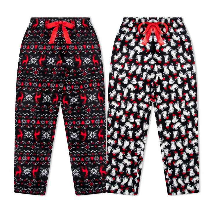 René Rofé 2-Pack Plush Fleece Pajama Pants In Festive Deers And White Cats