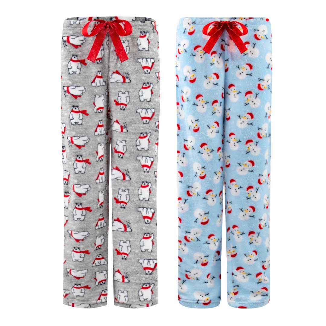 René Rofé 2 Pack Plush Fleece Pajama Pants In Gray Bears And Light Blue Snowman