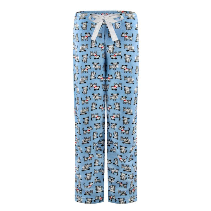 2-Pack Plush Fleece Pajama Pants In Light Blue Dogs And Blue Snowflakes