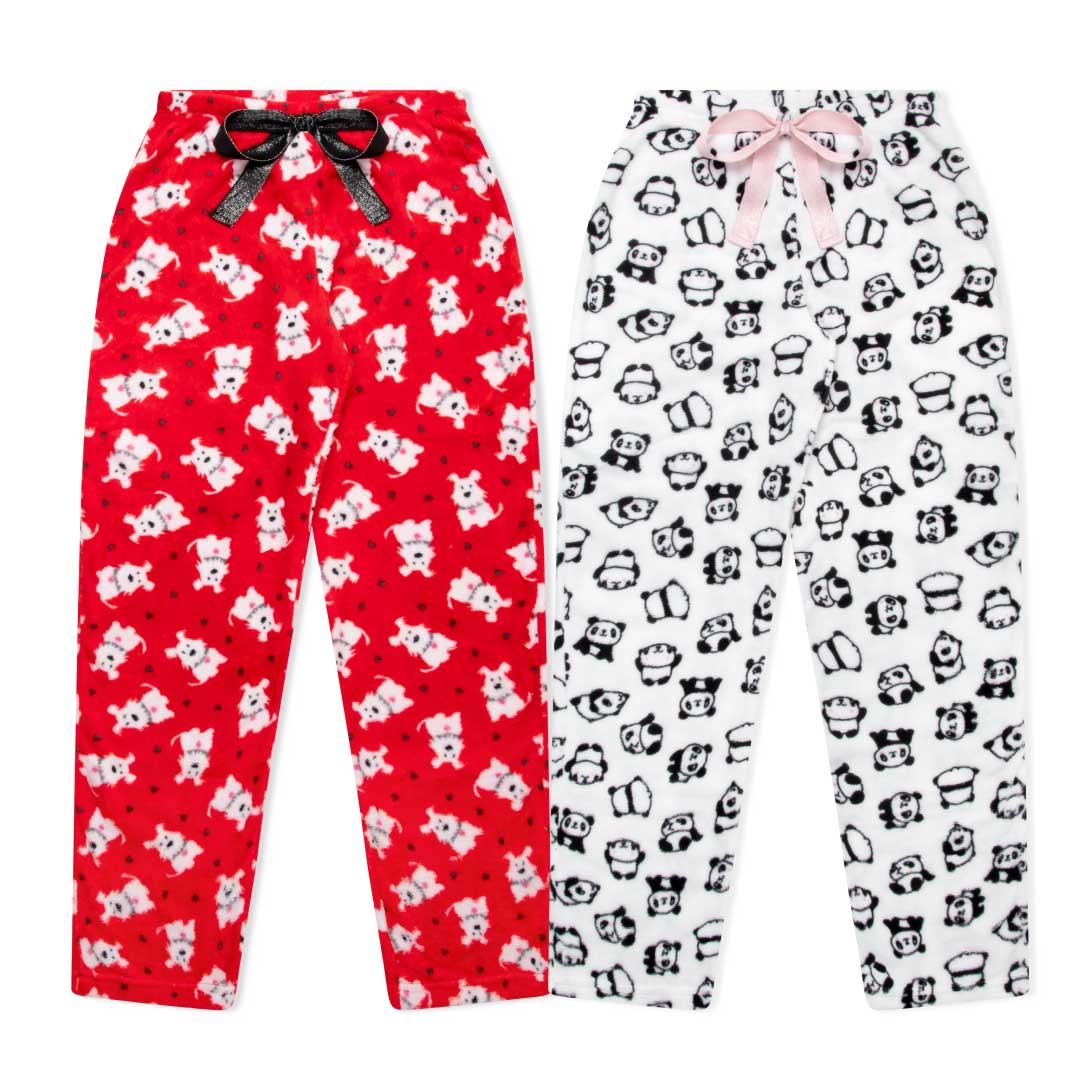 René Rofé 2 Pack Plush Fleece Pajama Pants In Red Dogs And White Panda