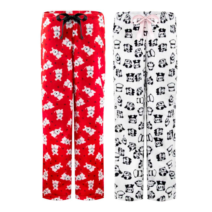 René Rofé 2 Pack Plush Fleece Pajama Pants In Red Dogs And White Panda