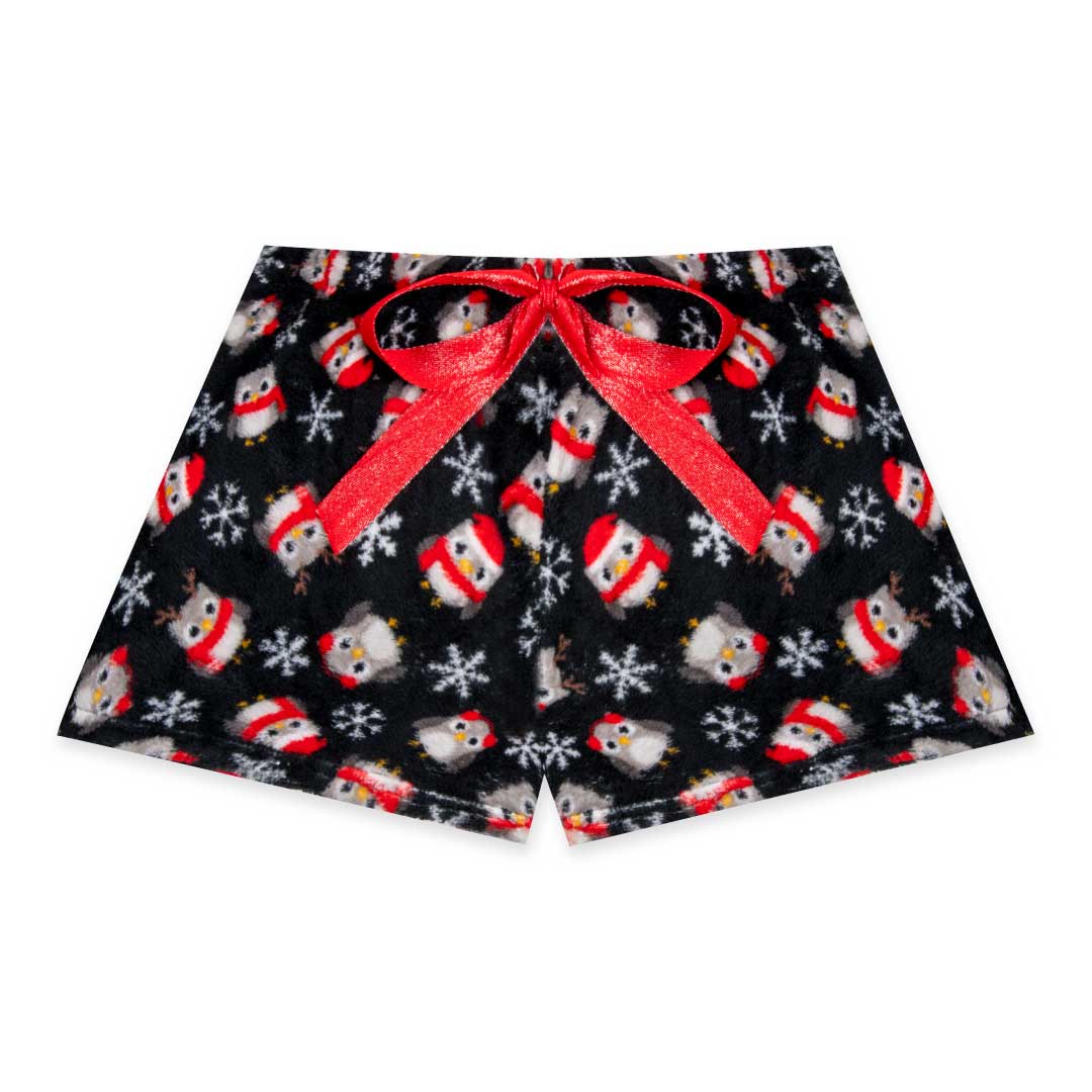 René Rofé 2-Pack Plush Fleece Pajama Shorts In Black Owls And Red Plaid
