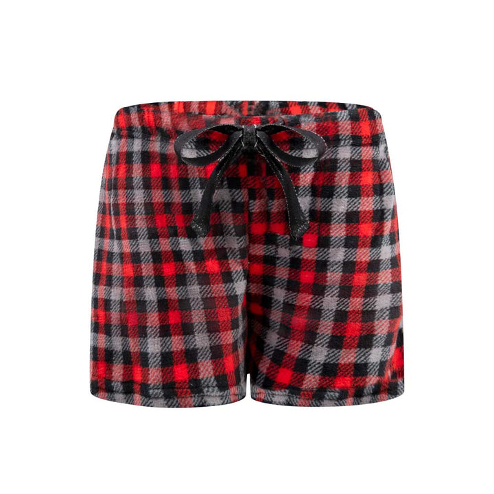 René Rofé 2-Pack Plush Fleece Pajama Shorts In Black Owls And Red Plaid