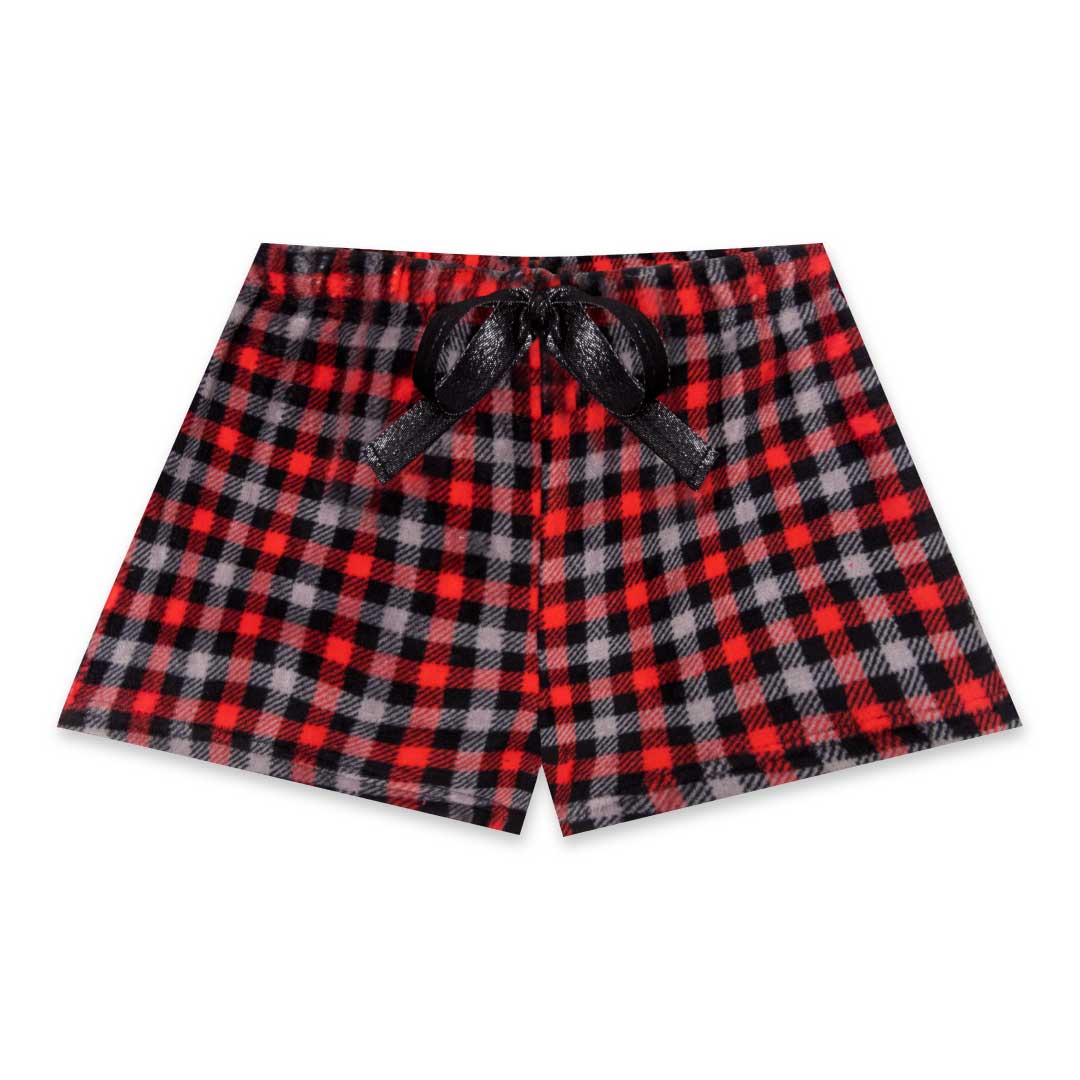 René Rofé 2-Pack Plush Fleece Pajama Shorts In Black Owls And Red Plaid