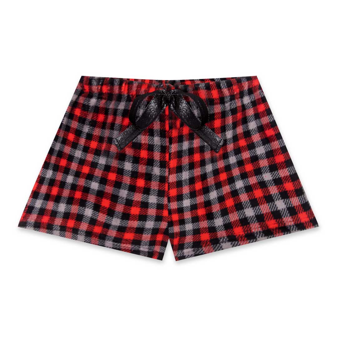 René Rofé 2 Pack Plush Fleece Pajama Shorts In Black Owls And Red Plaid