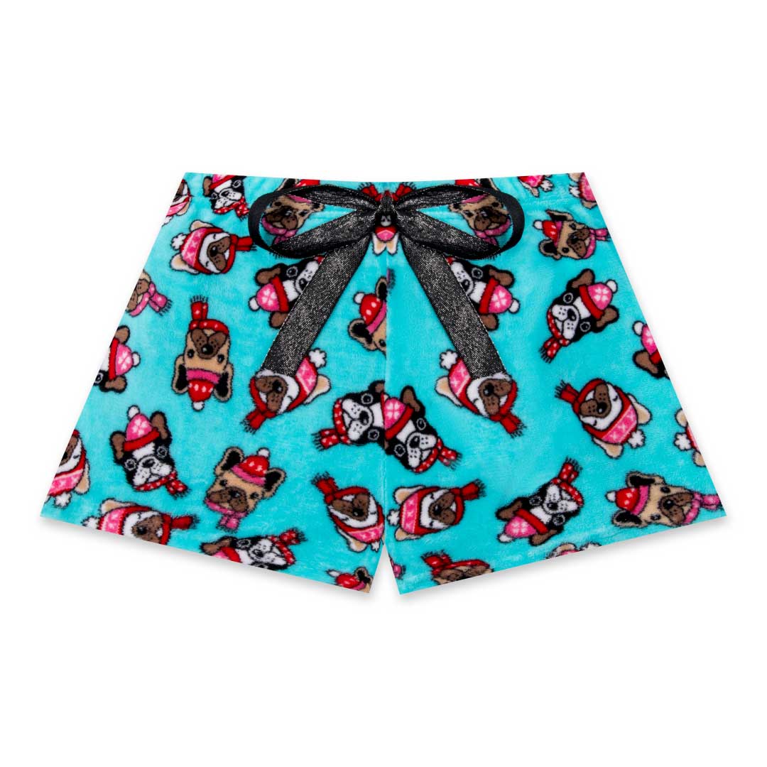 René Rofé 2 Pack Plush Fleece Pajama Shorts In Blue Snowflakes And Sky Blue Dogs