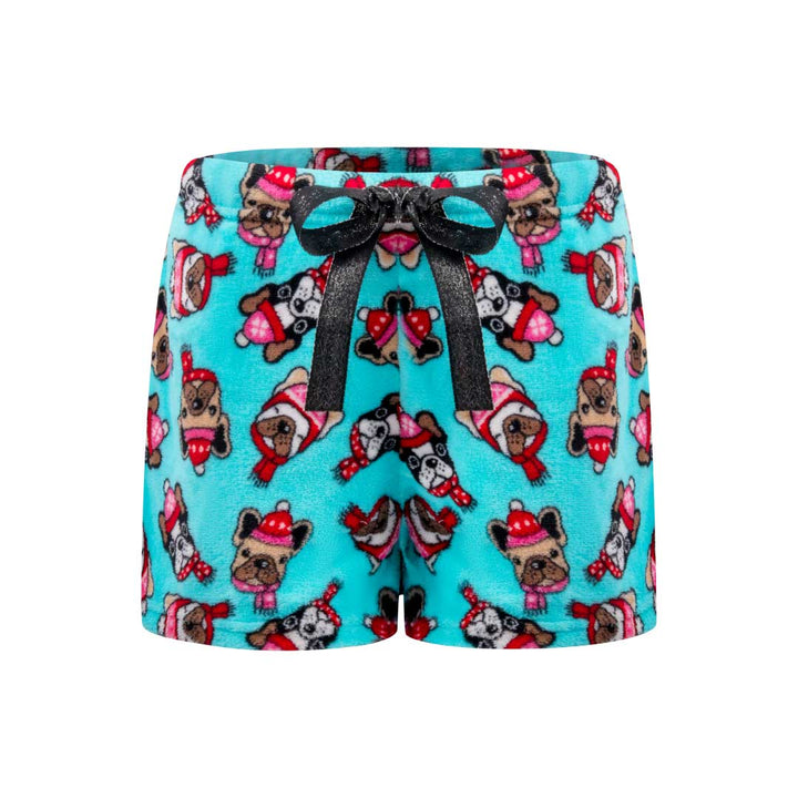 René Rofé 2 Pack Plush Fleece Pajama Shorts In Blue Snowflakes And Sky Blue Dogs