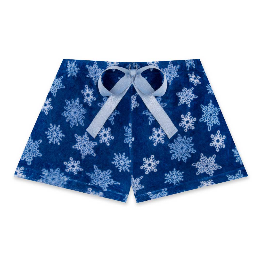 René Rofé 2 Pack Plush Fleece Pajama Shorts In Blue Snowflakes And Sky Blue Dogs