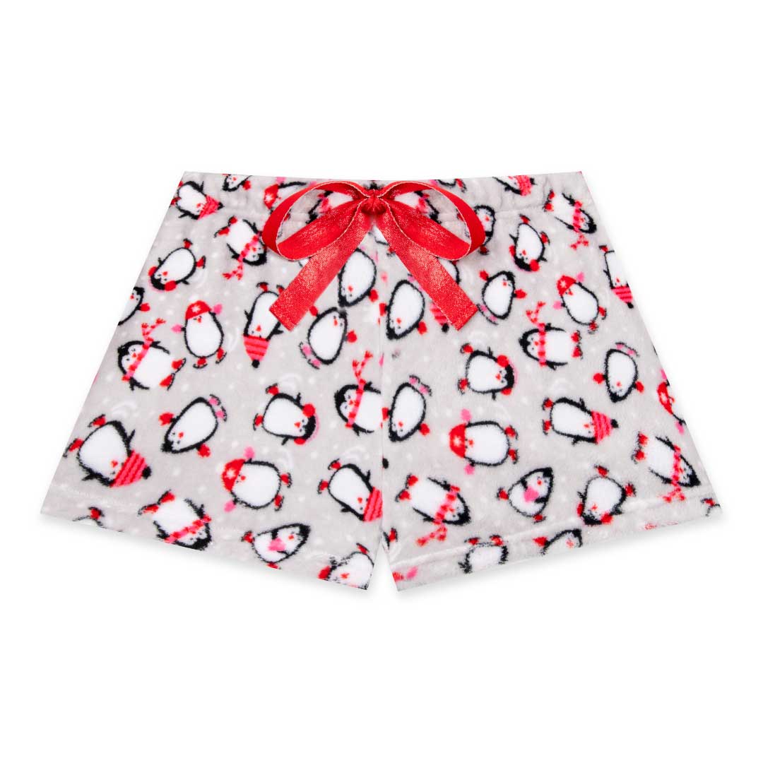 René Rofé 2-Pack Plush Fleece Pajama Shorts In Colored Hearts And Penguins