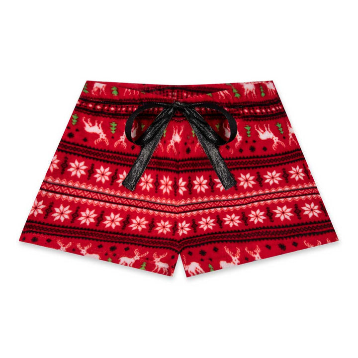 René Rofé 2 Pack Plush Fleece Pajama Shorts In Festive Red And Red Plaid