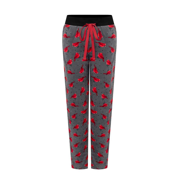 René Rofé 2 Pack Womens Velour Pajama Pants Red Bird and Leopard