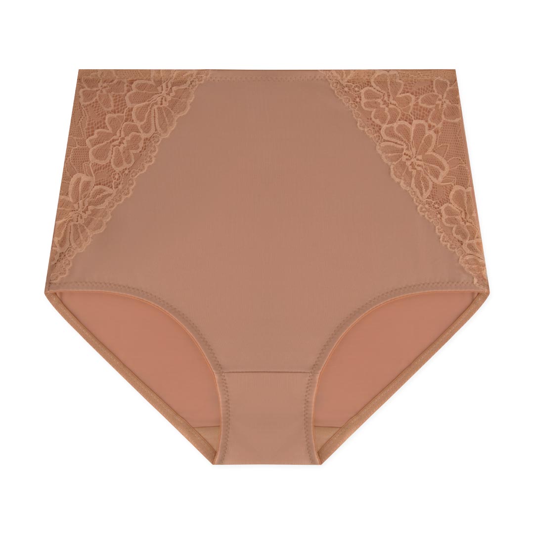 René Rofé 3 Pack Shaping Lace Accented Briefs In Black, Cinnamon Brown, Cream
