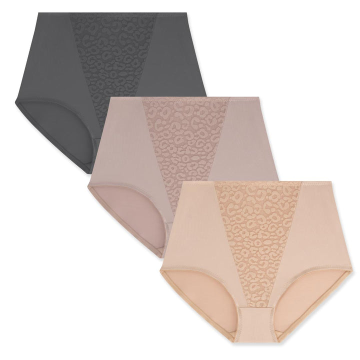 René Rofé 3 Pack Shaping Tri-Lace Briefs in Dark Slate, Taupe, Light Brown