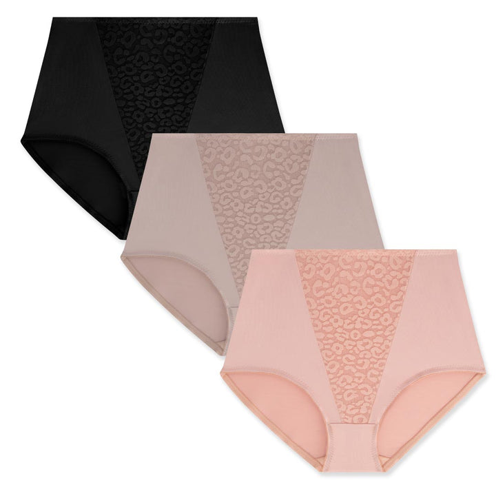 René Rofé 3 Pack Shaping Tri-Lace Briefs in Black, Taupe, Ashen Coral