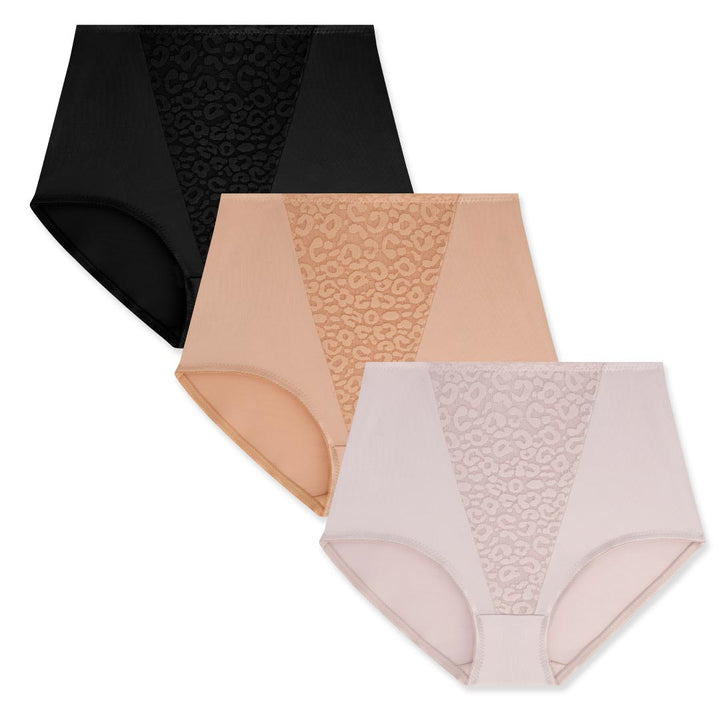 René Rofé 3 Pack Shaping Tri-Lace Briefs in Black, Light Brown, Misty Gray