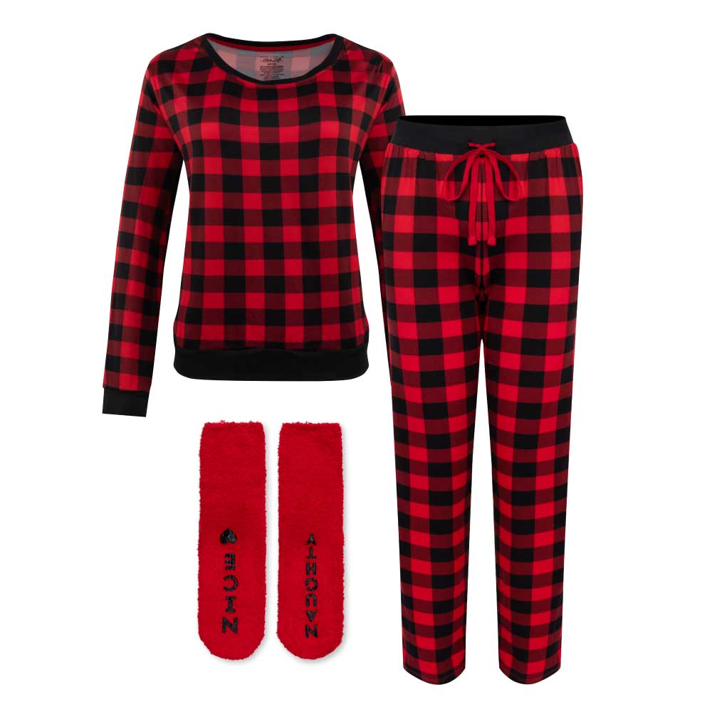 René Rofé Butter Soft Long Sleeve Pajama Set with Matching Socks Red Gingham