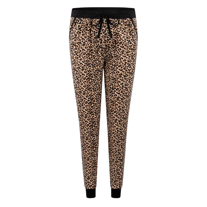 René Rofé Comfy Cozy Jogger Pajama Bottom In Leopard And Red Tartan