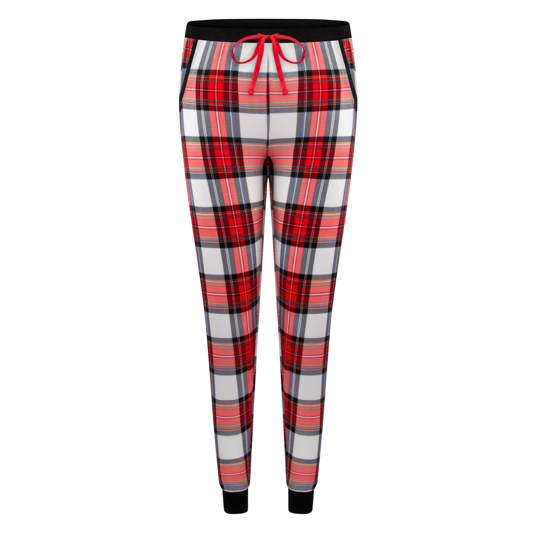 René Rofé Comfy Cozy Jogger Pajama Bottom In Leopard And Red Tartan