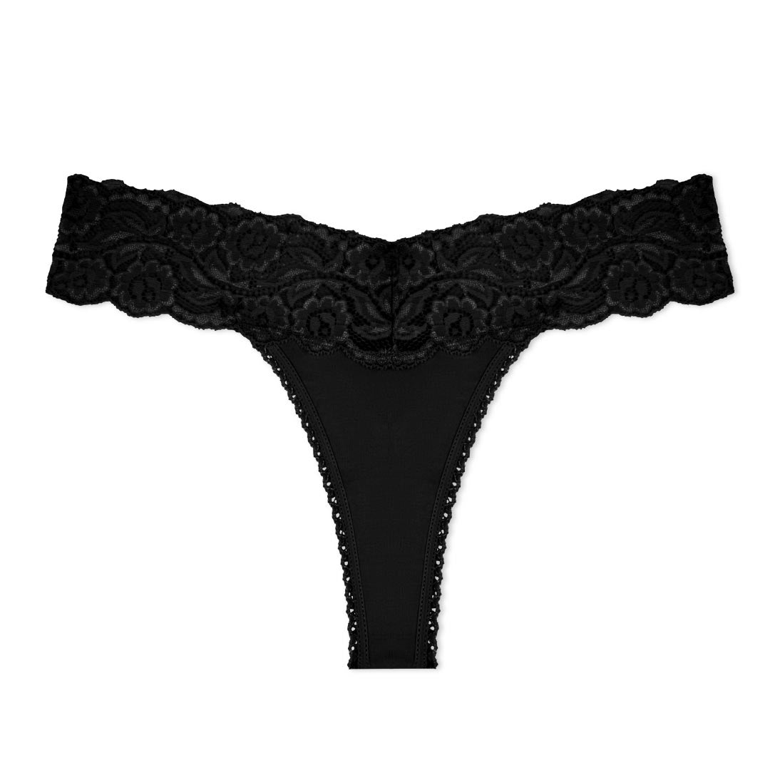 René Rofé Cotton Spandex Lace Thong in black