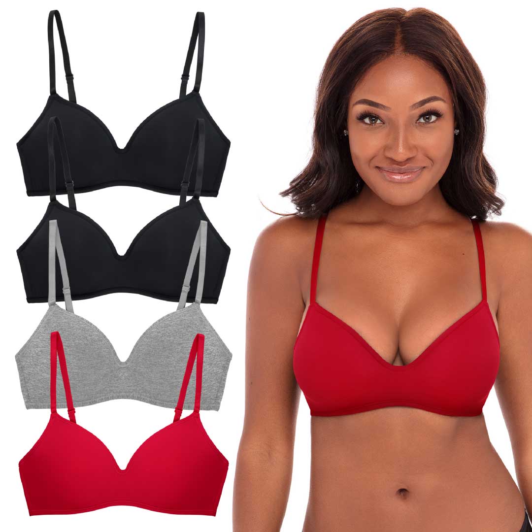René Rofé Rene Rofe Lingerie Womens 4 Pack Soft Foam Wireless T Shirt Bra Black Red